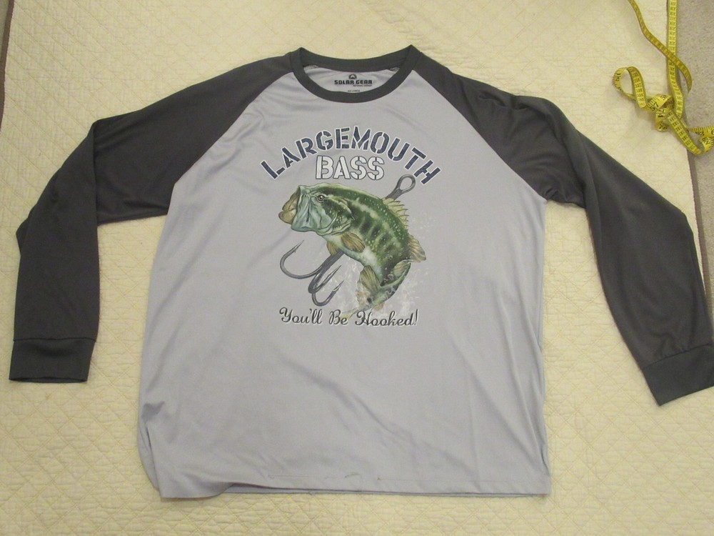 Solar Gear Largemouth Bass Men's Shirt Long Sleeve Gray Size XX-Large (50-52)