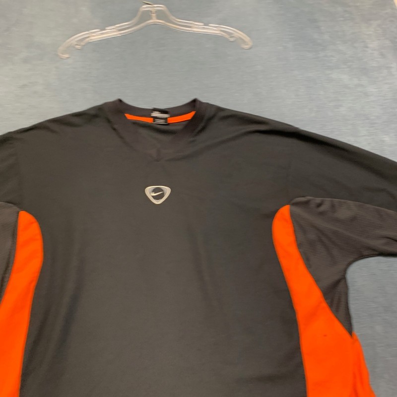 Nike Team Shirt Mens 2XL Black Orange Short Sleeve Logo Performance V-Neck gallery