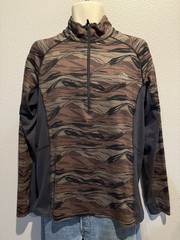 Men’s LL BEAN 1/4 Zip Dark Driftwood Print Camo Base Layer Shirt Size L