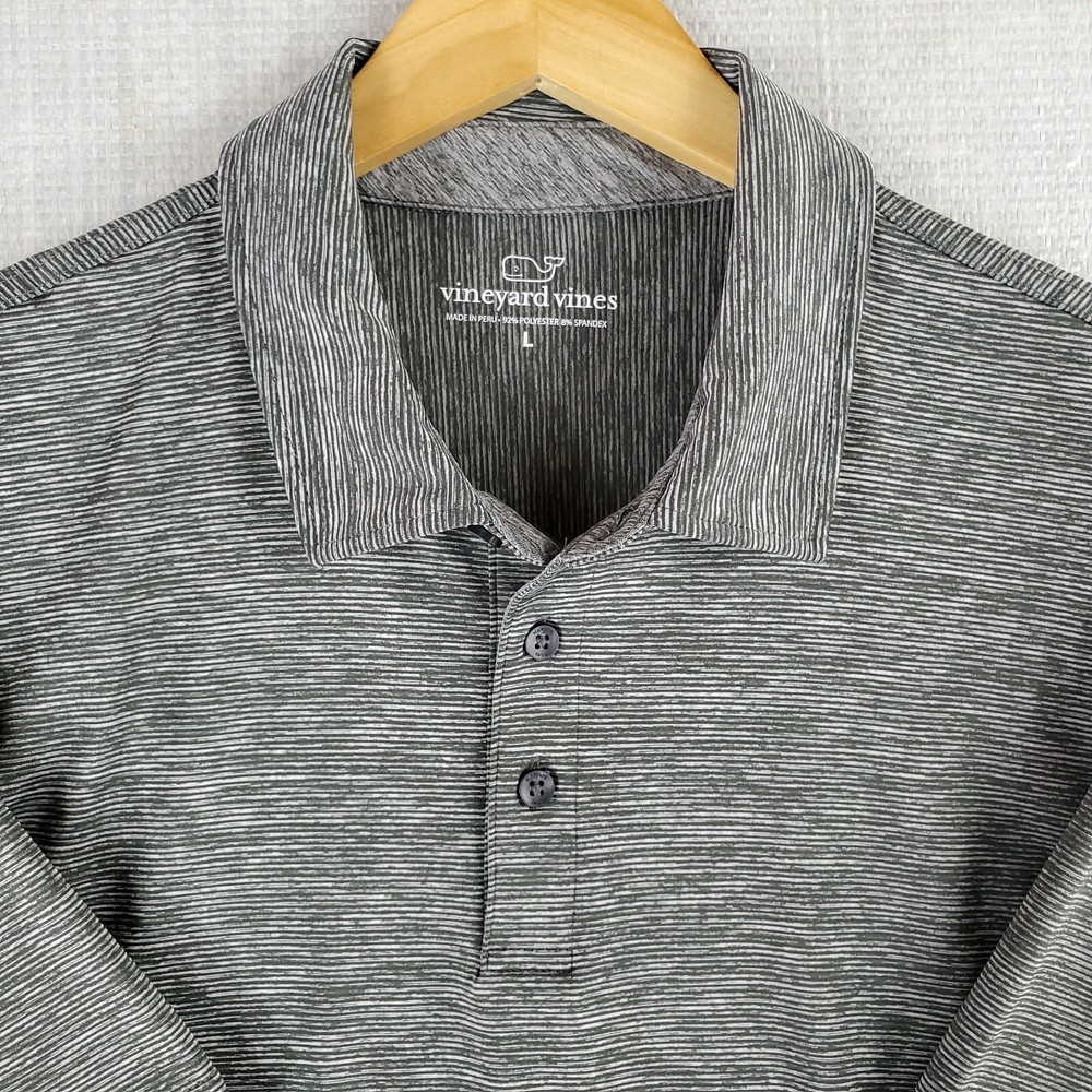 NWOT VINEYARD VINES Size Large Performance Gray Microstripe Polo Shirt Mens Golf