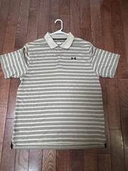 Under Armour HeatGear Performance Polo Shirt Large Tan Black Stripes Golf