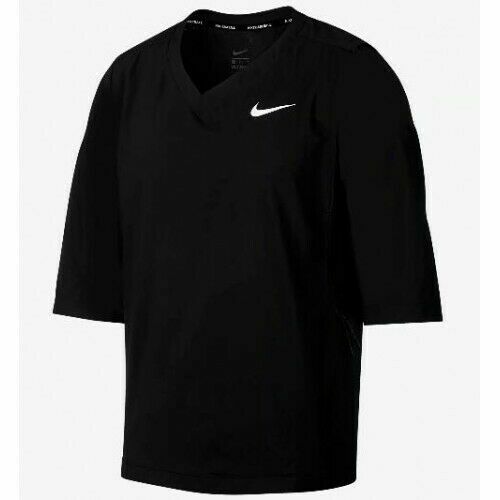 $85 NEW Mens NIKE BSBL Baseball Pullover Jacket Windbreaker Short Sleeve L BLACK