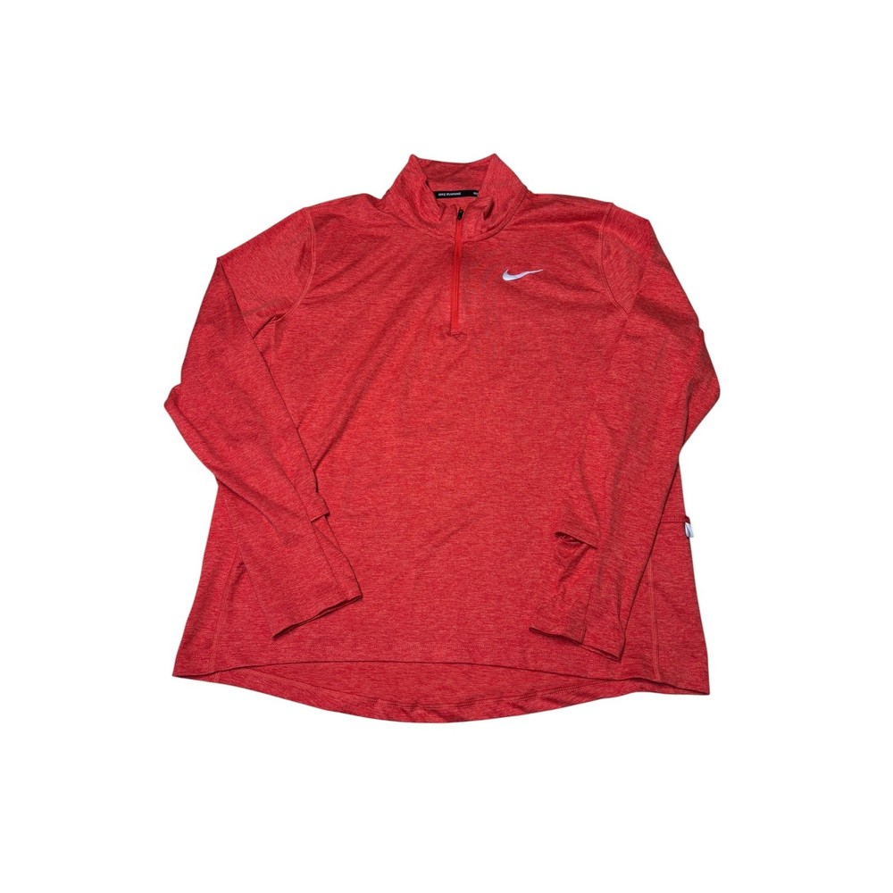 Nike Running Dri-FIT 1/4 Zip Pullover Red Heather Mens L Thumbholes Reflective