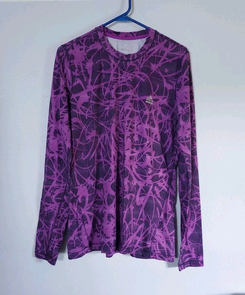 Adidas Techfit Men's Large Long Sleeve Compression Crew Neck Shirt Purple Black