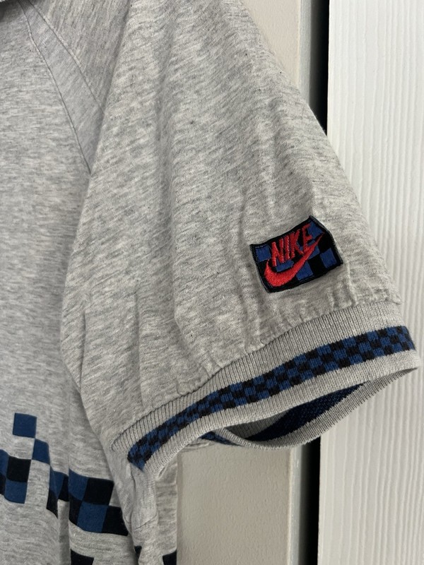 Vintage Nike John McEnroe 85 Challenge Court Checkerboard Tennis Polo Grey Large gallery