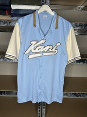 Karl Kani Baseball Jersey Men’s M Light Blue Cream Script Logo Button Up