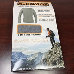 Omni-Wool men’s Heather Grey base layer Crew top shirt Omniwool Sz Large NEW