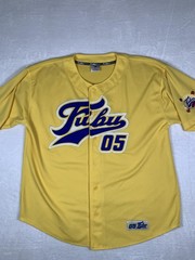 Vintage FUBU Baseball Jersey Shirt Mens 2XL Yellow 05 Mesh Button Front Y2K