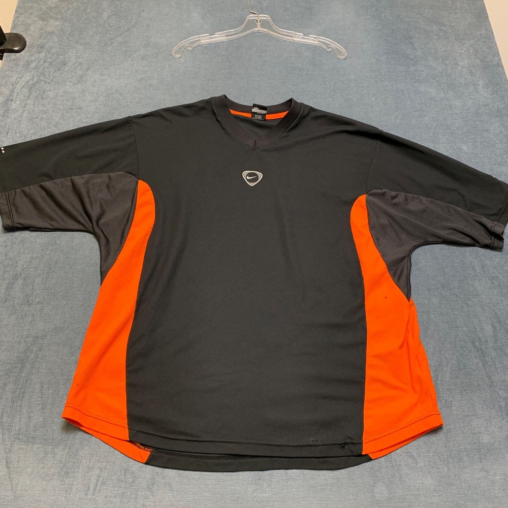 Nike Team Shirt Mens 2XL Black Orange Short Sleeve Logo Performance V-Neck