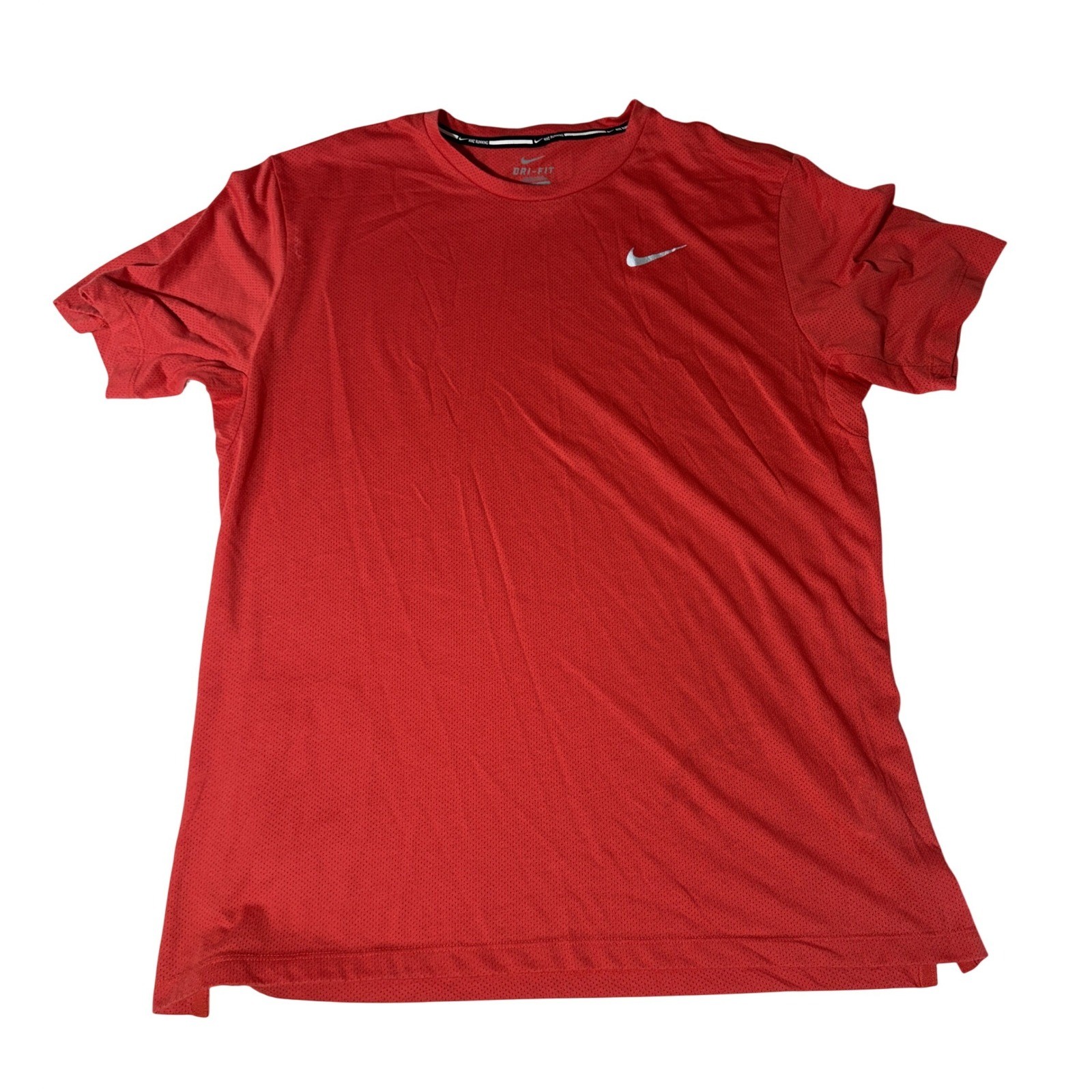 Nike Running Mens Dri-FIT Red Mesh Short Sleeve T-Shirt Back Zip Pocket Size L gallery