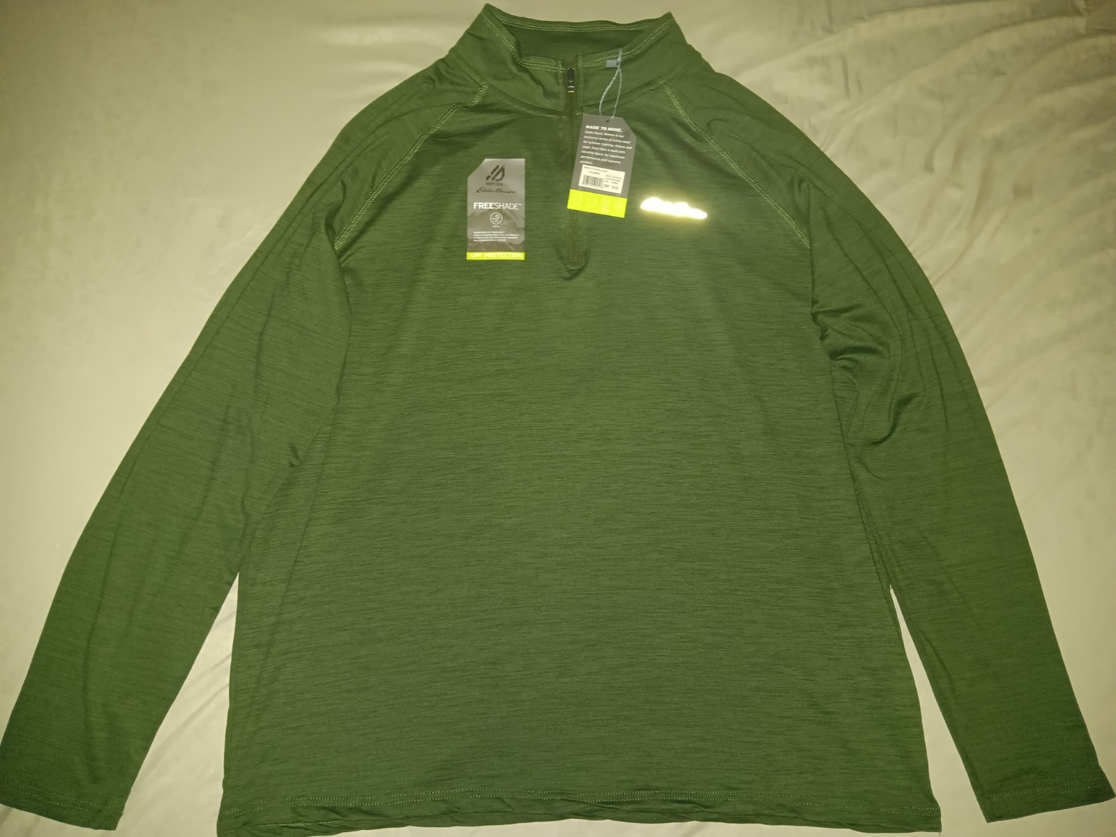 NWT Eddie Bauer Men XL Pullover Shirt FreeDry Motion 1/4 Zip Olive Green Active gallery