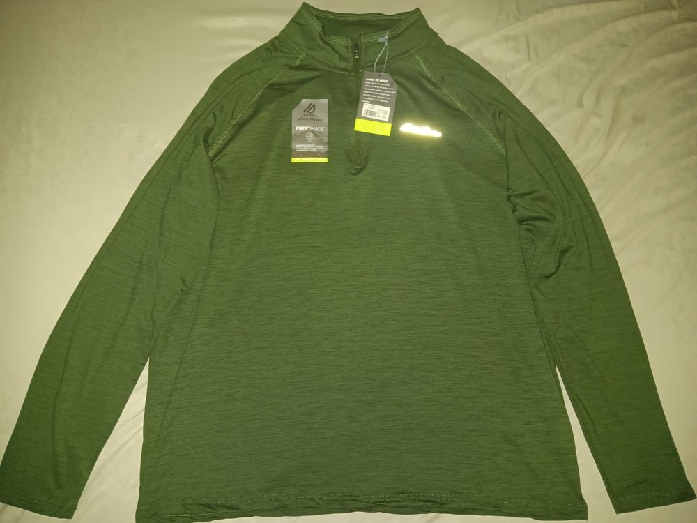 NWT Eddie Bauer Men XL Pullover Shirt FreeDry Motion 1/4 Zip Olive Green Active