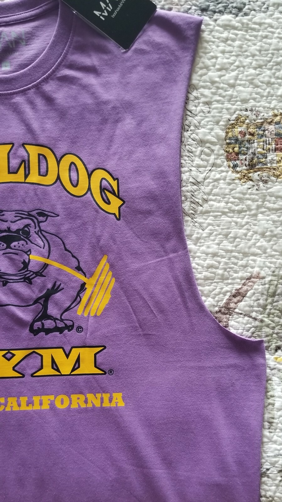 Bulldog Gym Venice Beach California Workout Muscle Raw Hem Sleeveless Shirt NEW gallery