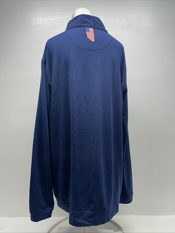 Rhoback Quarter Zip Long Sleeve Polo Collared Shirt USA Flag Navy Blue Mens XL gallery
