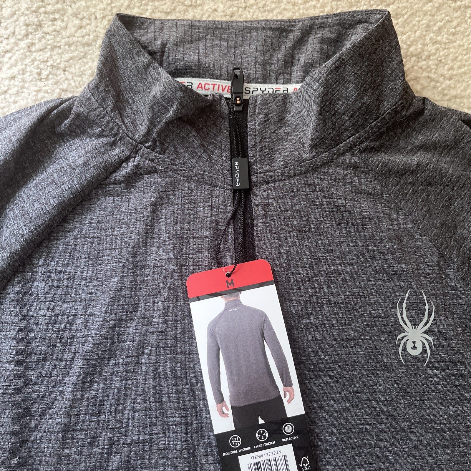 SPYDER Men's Moisture Wicking 4 Way Stretch Reflective 1/4 Zip Pullover, Grey M gallery