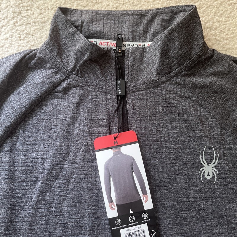 SPYDER Men's Moisture Wicking 4 Way Stretch Reflective 1/4 Zip Pullover, Grey M gallery