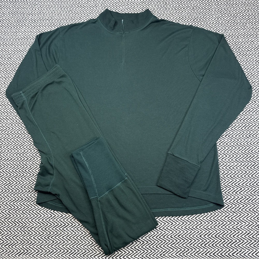 VTG Cabelas MENS XL 1/4 Zip Long Sleeve/ Pants Baselayer Green Pair Set USA 90s