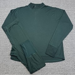 VTG Cabelas MENS XL 1/4 Zip Long Sleeve/ Pants Baselayer Green Pair Set USA 90s