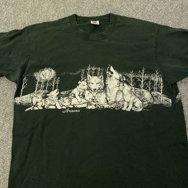 Vintage Arizona Shirt Mens XL Black Wolves Southwest Outdoors Single Stitch USA gallery