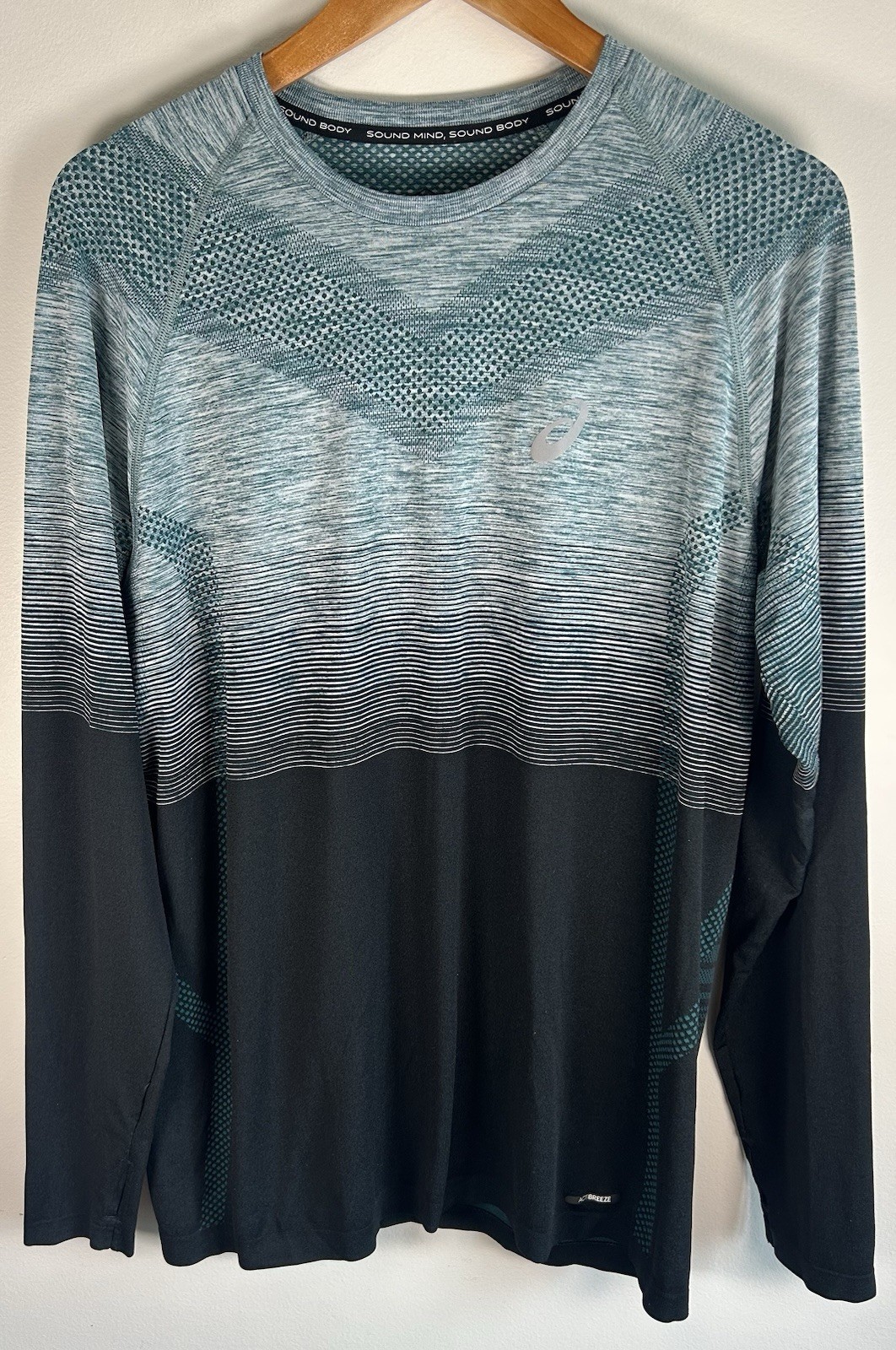 ASICS Men’s Long Sleeve Shirt XL Gradient Green Actibreeze Running Stretch EUC gallery