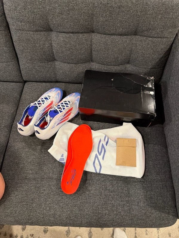 Adidas F50 Elite SG Soccer Cleats - White/Solar Red/Lucid Blue - size 9.5M gallery