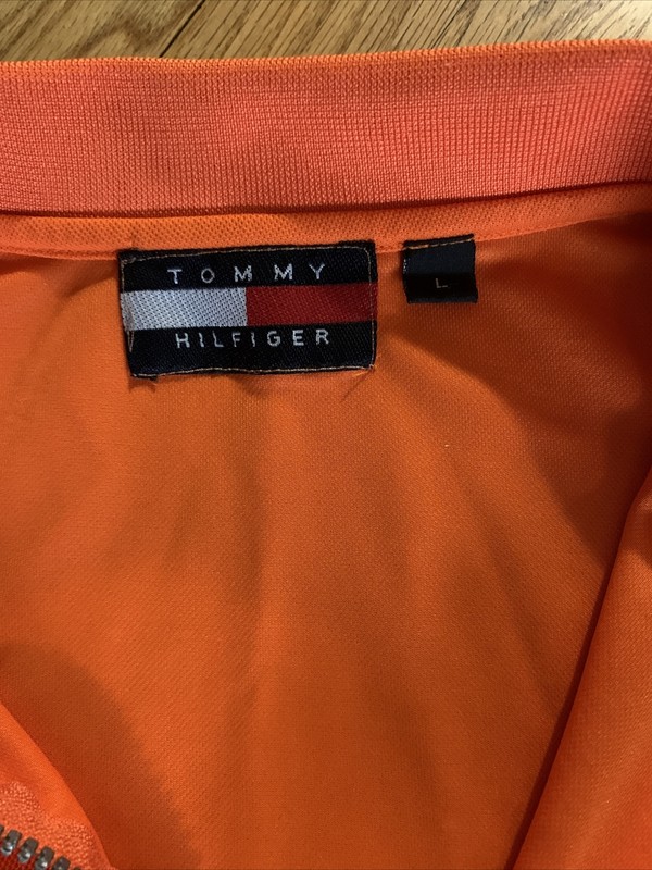 TOMMY HILFIGER 1/4 Zip Pullover Long Sleeve Size Large Orange gallery