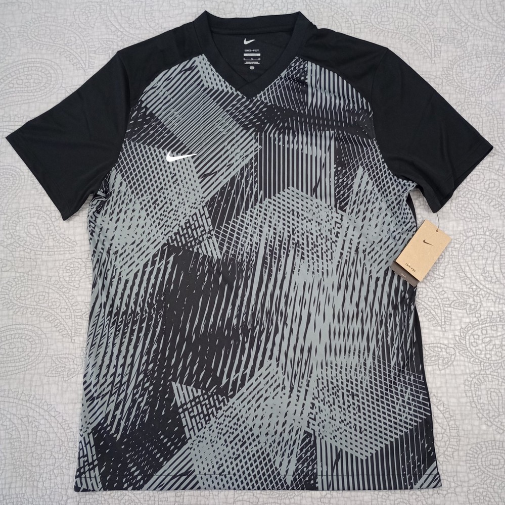 Nike Men's Dri-FIT Precision VI SS Slim Fit Black Silver Soccer Jersey Size XL