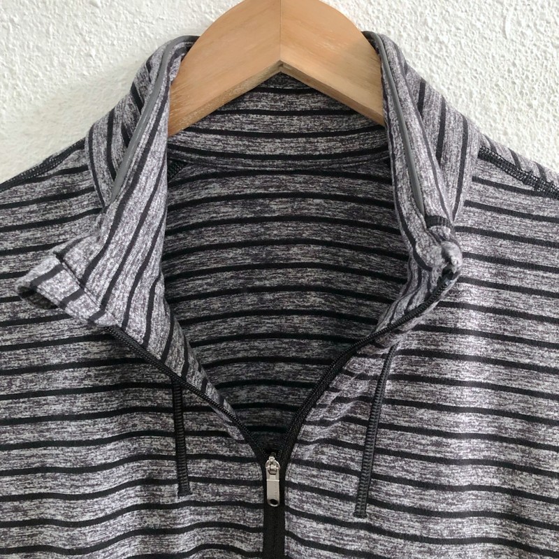 LULULEMON Sweat Session 1/2 Zip Raven Stripe Black No Size Tag Check Measurement gallery