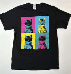 Men Logo Tee T-Shirt Medium M Black Cool Cats Sunglasses Pink Blue Yellow