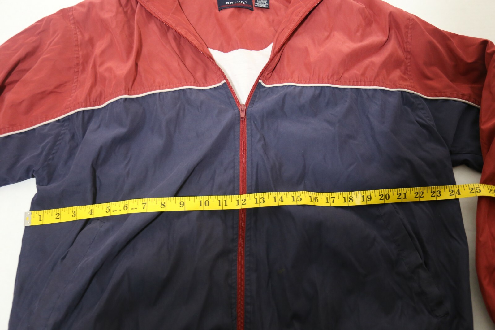 On Line VTG Jacket red blue sz XL olds chool coat zipper stripe sports wear MENS gallery