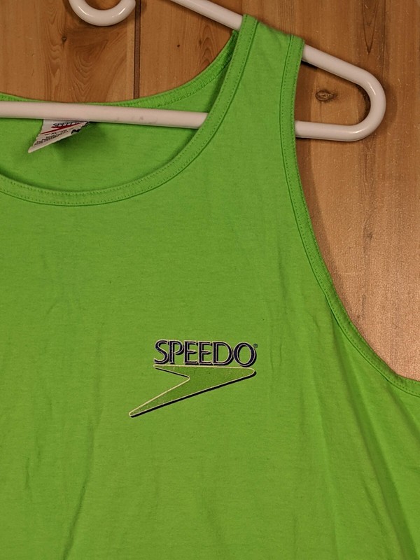 Speedo Men XL Neon Green Team Volleyball Graphic 90s Vintage Cotton Tank Top gallery