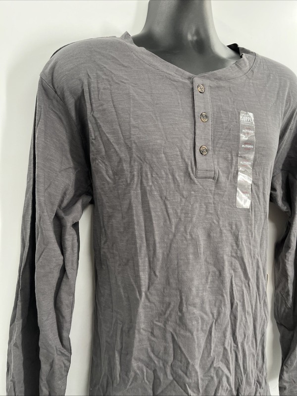 London Fog Supply Men's 1/4 Button Long Sleeve Gray Performance Henley Shirt ~XL gallery