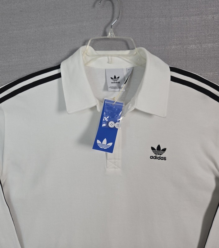 Adidas Rugby Polo Shirt XL Mens White Black Trefoil Logo Long Sleeve Originals gallery