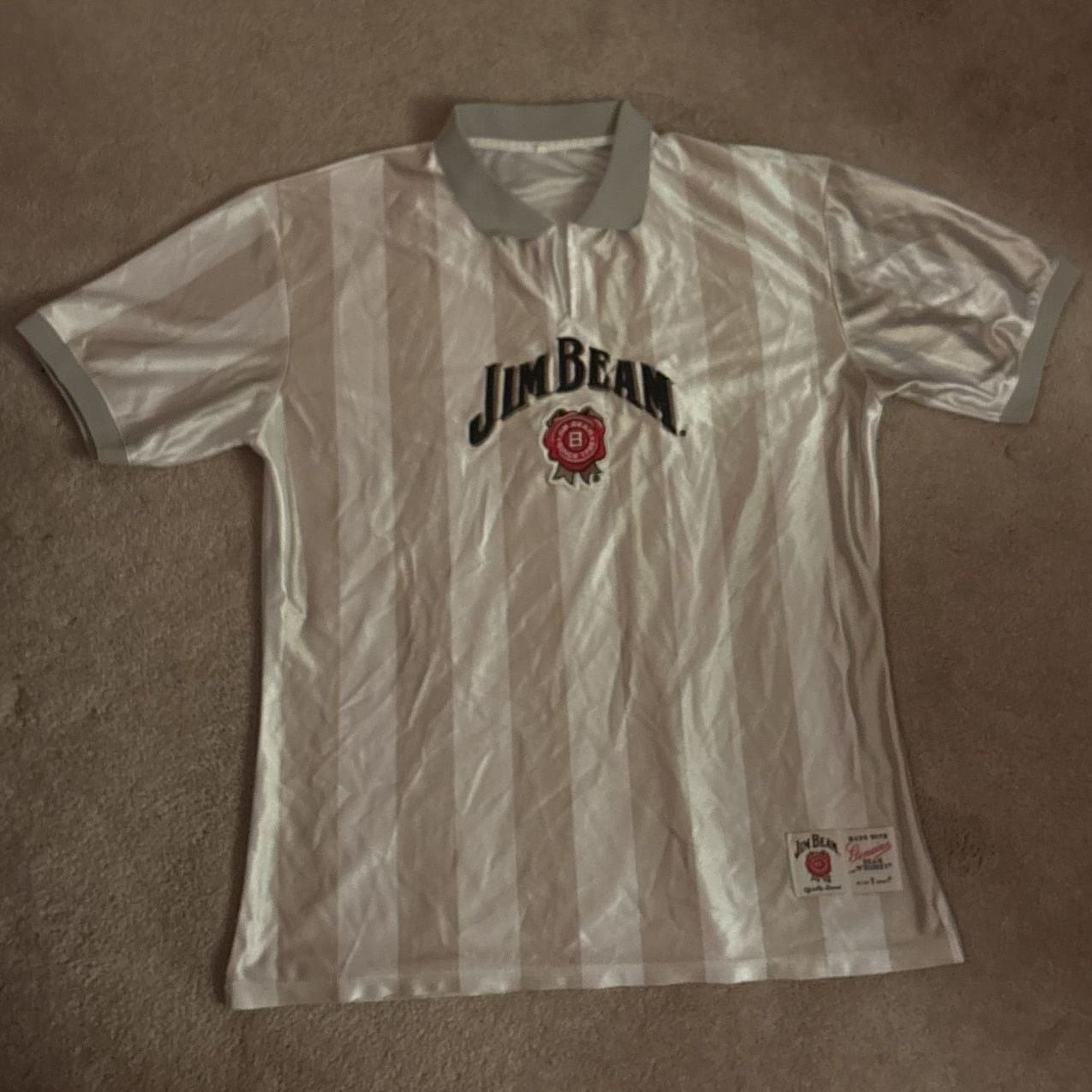 Official Jim Beam Soccer Jersey White and Gold Striped L gallery