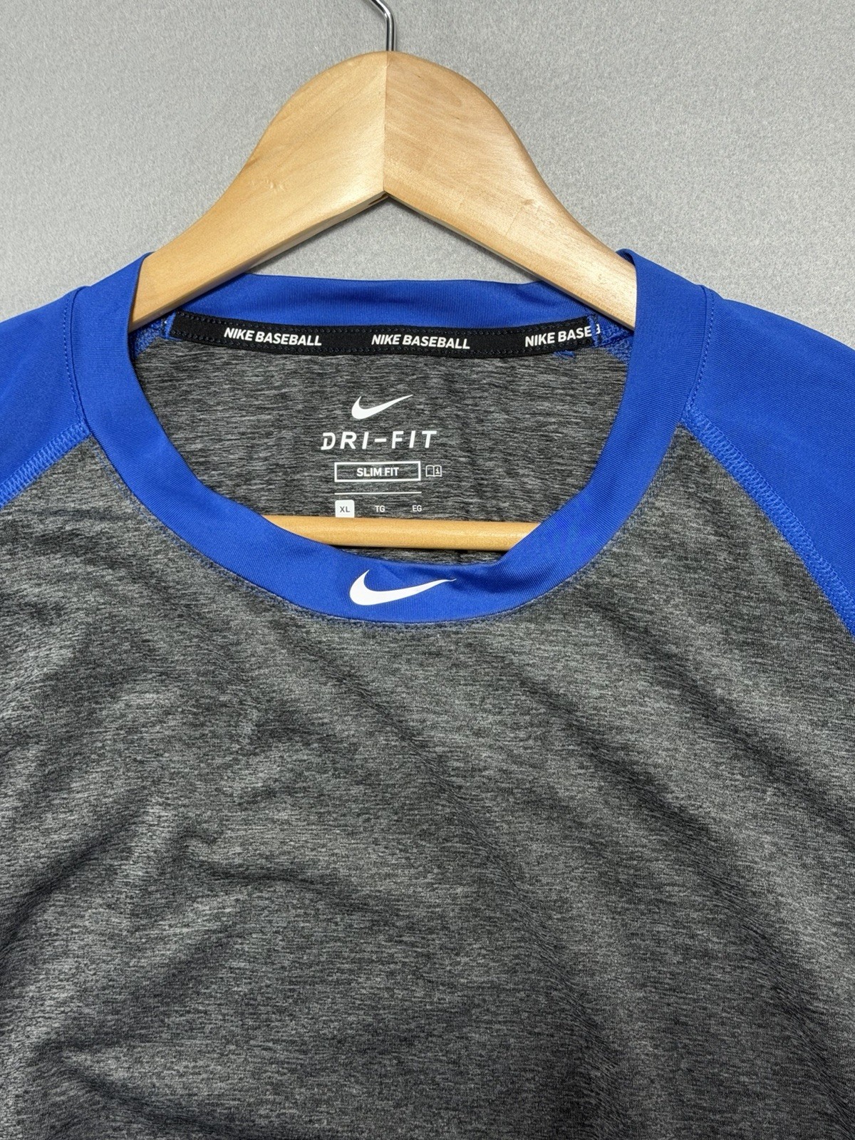 Nike Pro Baseball Shirt Mens Extra Large Slim Dry Fit Gray Blue Half Sleeves XL gallery