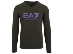Emporio Armani EA7 Long Sleeve T-Shirt Tee Sweatshirt V-Neck Green Size M