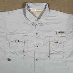 Columbia Shirt Mens XL Blue PFG Vented Pockets Fishing Outdoor Lightweight Logo