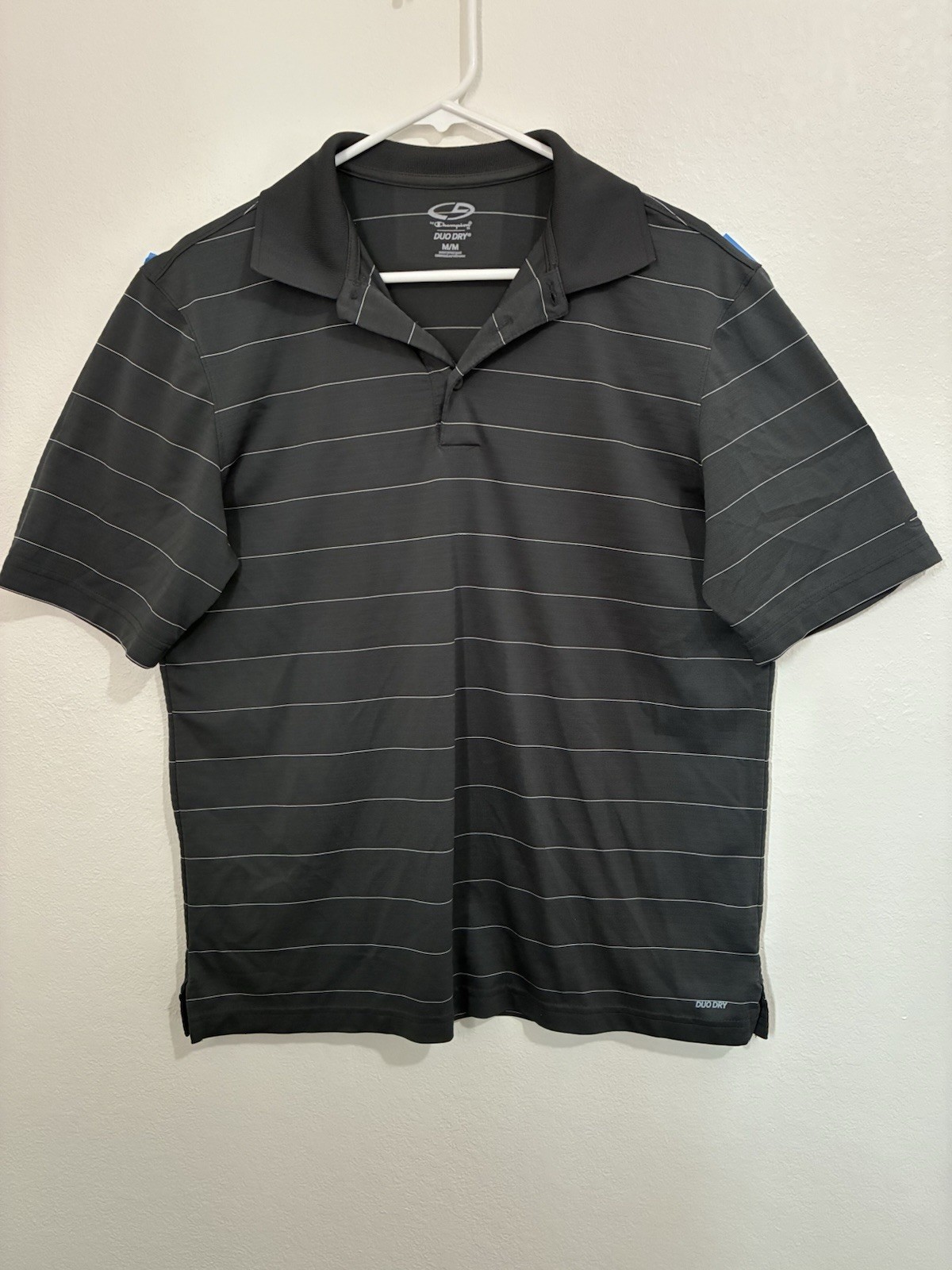C9 by Champion Duo Dry Men's Gray Striped Polo Shirt M Moisture Wicking Golf gallery