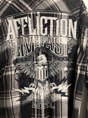 Affliction Black White XL Button Up Long Sleeve Shirt Embroidered American Metal