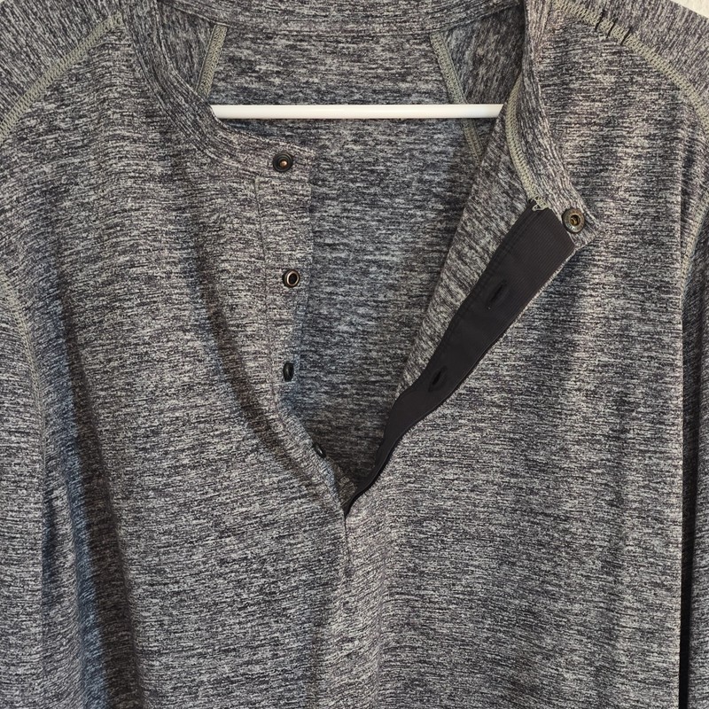 lululemon Men’s Heather Gray Long Sleeve Henley Athletic Fit Stretch L gallery
