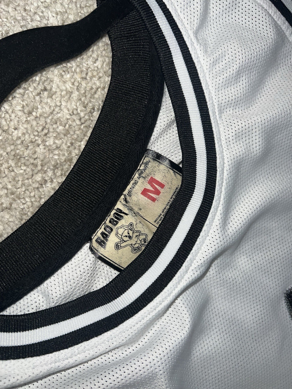 Bad Boy Men’s White/Black Mesh Polyester Jersey Tank Graphic Logo Crew M gallery