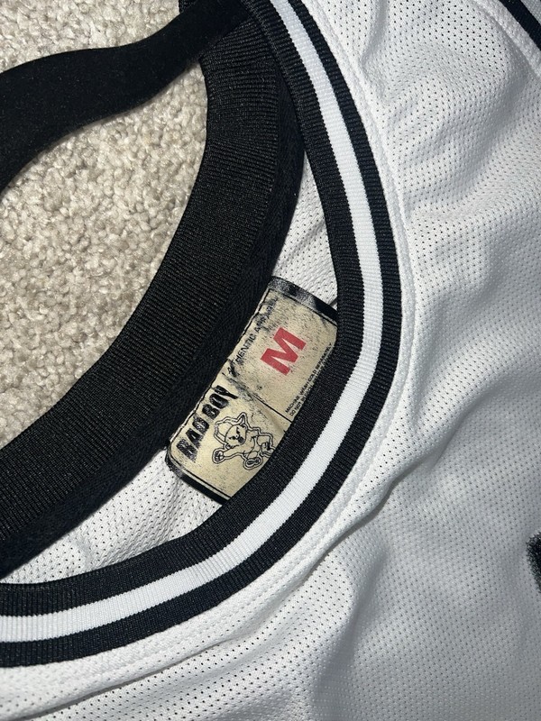 Bad Boy Men’s White/Black Mesh Polyester Jersey Tank Graphic Logo Crew M gallery