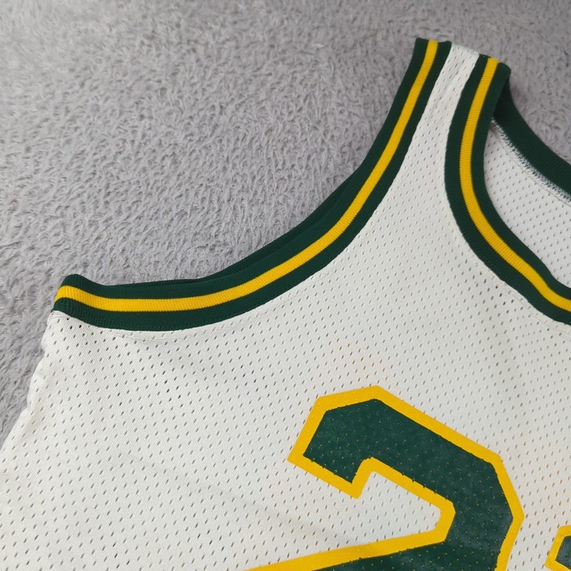 VTG 70s Champion Jersey Mens Large White Green Yellow Basketball USA Made #21 gallery