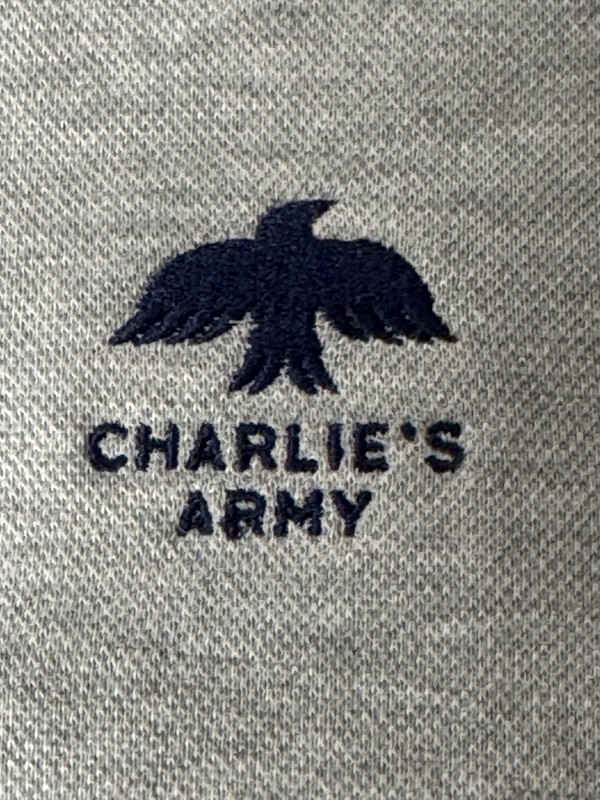 Peter Millar Men Size L Gray Quarter Zip Pullover Logo Charlie’s Army Logo EUC gallery