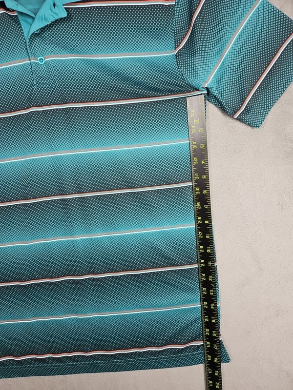 Fourcast Performance Polo Golf Shirt Turquoise Black White Orange 3 Button Sz M gallery