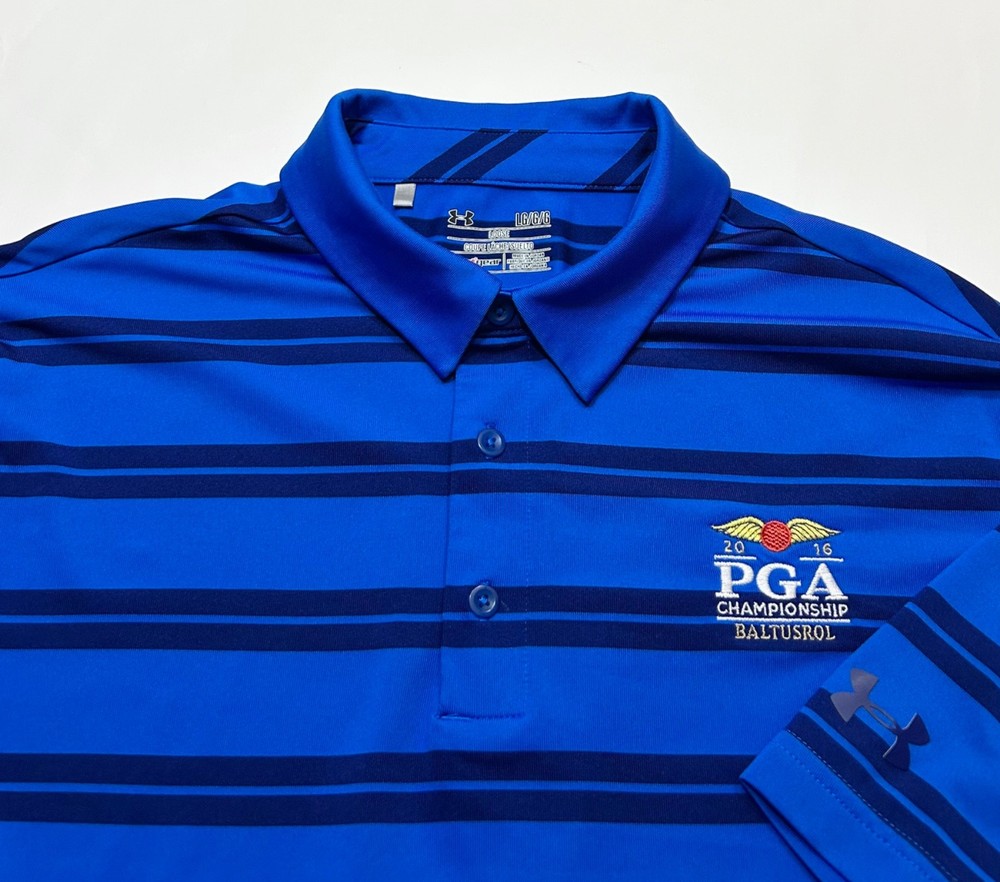 Under Armour 2016 PGA Championship Baltusrol Stripe Golf Polo Shirt Royal Blue L