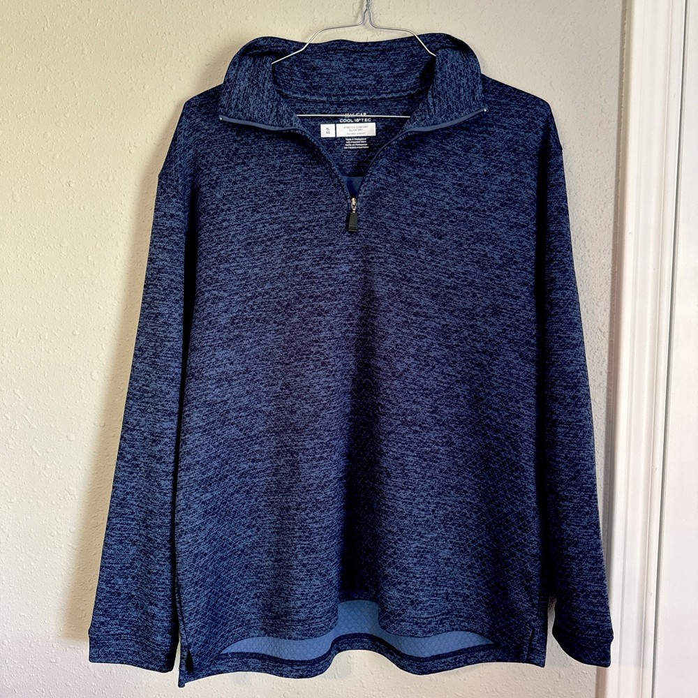 Haggar Men's BLUE Cool 18 Tec 1/4 Zip Pullover Quick Dry Long Sleeve Size XL