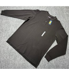 Roundtree & Yorke Henley Mens Large Black Waffle Knit Thermal Long Sleeve NEW