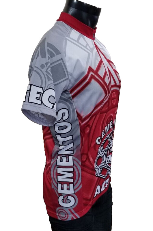 World Jerseys Cementos Azteca Cycling S/S Jersey Red White 3/4 Zip Sz L *Note gallery
