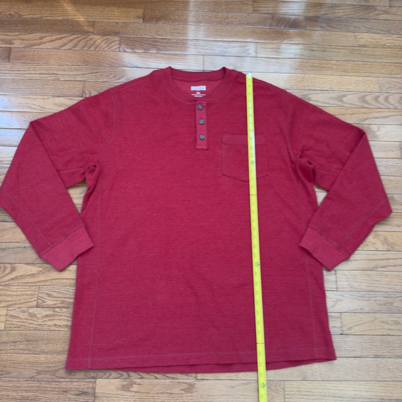 Duluth Trading Mens 2XL Orange Red Long Sleeve Thermal Knit Henley Shirt Holiday gallery